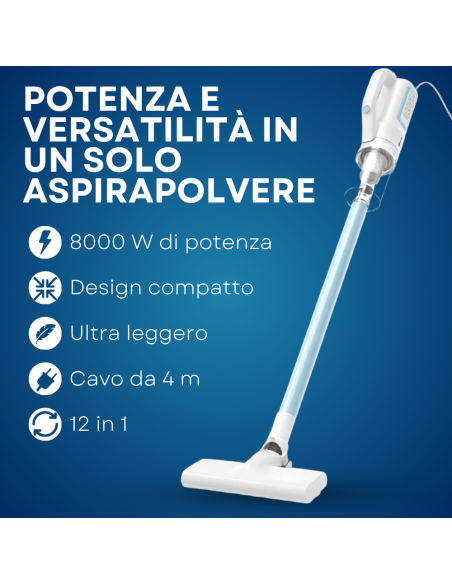 Aspirapolvere Elettrico 12 in 1 Potente 800W Leggero Tecnologia Turbo Suction