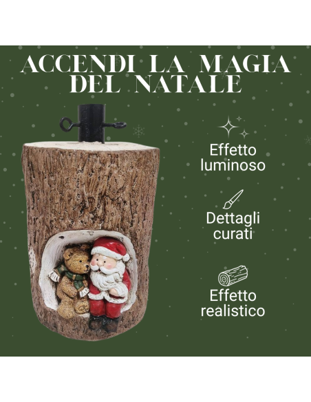 Base Albero Natale Tronco 35 cm con Babbo Natale e Orso LED Illuminata
