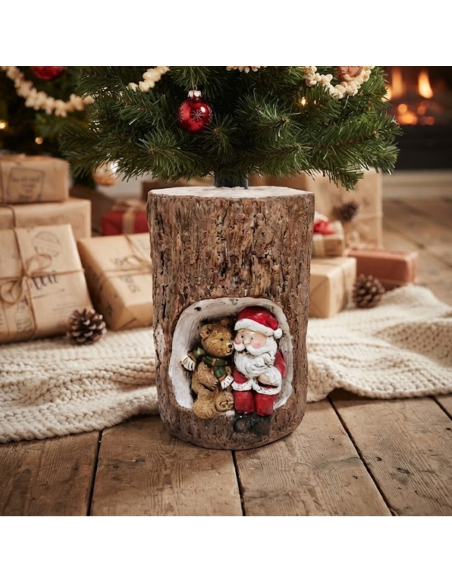 Base Albero Natale Tronco 35 cm con Babbo Natale e Orso LED Illuminata