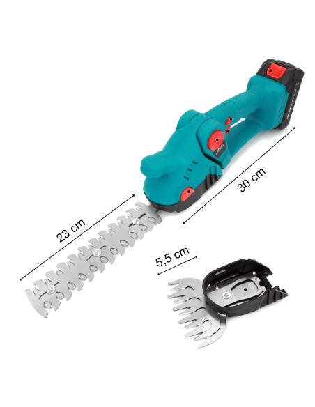 Forbice Cesoia Tagliasiepi a Batteria 2 in 1 Testa Orientabile 90 gradi 2 Lame