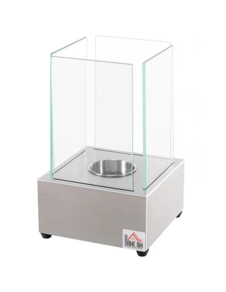 Biocamino da Tavolo 0.4 lt Bioetanolo 20x20x33cm Camino 1000W Vetro Temperato