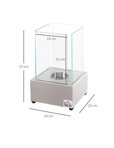 Biocamino da Tavolo 0.4 lt Bioetanolo 20x20x33cm Camino 1000W Vetro Temperato