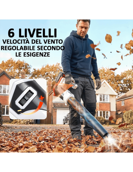 Soffiatore Foglie Batteria 1000W 270 km/h Brushless con 2 Batterie 4.0Ah