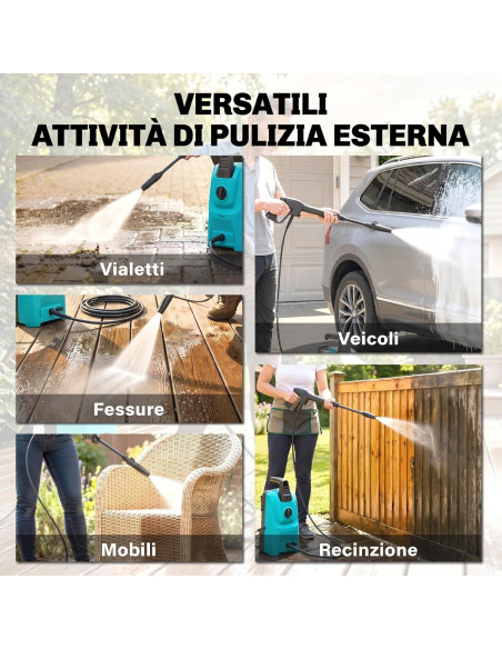 Idropulitrice Alta Pressione 1500W 120 Bar 390L con Tubo 6m