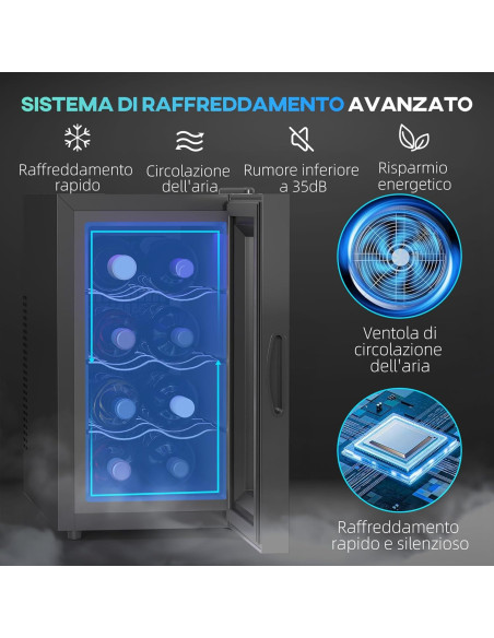 Cantinetta Vino Refrigerata 21L 8 Bottiglie Frigo Vino Silenzioso 8-18°C