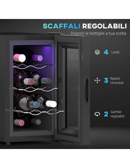 Cantinetta Vino Refrigerata 21L 8 Bottiglie Frigo Vino Silenzioso 8-18°C