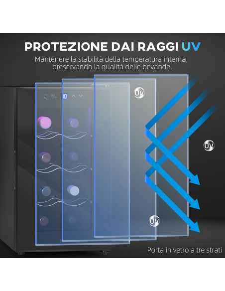 Cantinetta Vino Refrigerata 21L 8 Bottiglie Frigo Vino Silenzioso 8-18°C