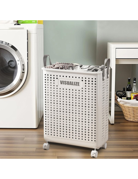 Cesto Portabiancheria Pieghevole 60L con Ruote Contenitore Salvaspazio ABS