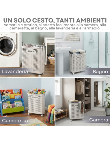 Cesto Portabiancheria Pieghevole 60L con Ruote...