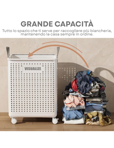 Cesto Portabiancheria Pieghevole 60L con Ruote...
