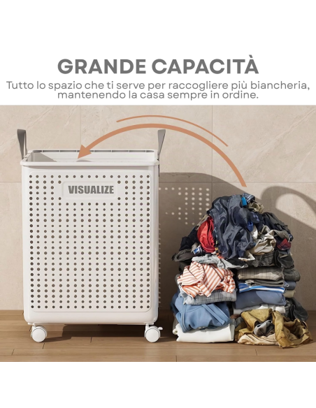 Cesto Portabiancheria Pieghevole 60L con Ruote Contenitore Salvaspazio ABS