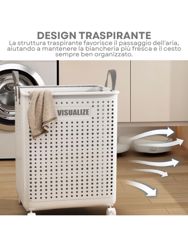 Cesto Portabiancheria Pieghevole 60L con Ruote...