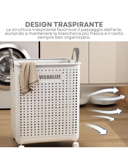 Cesto Portabiancheria Pieghevole 60L con Ruote Contenitore Salvaspazio ABS
