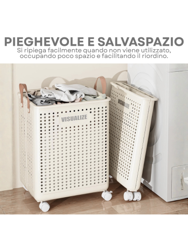 Cesto Portabiancheria Pieghevole 60L con Ruote...
