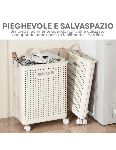 Cesto Portabiancheria Pieghevole 60L con Ruote Contenitore Salvaspazio ABS