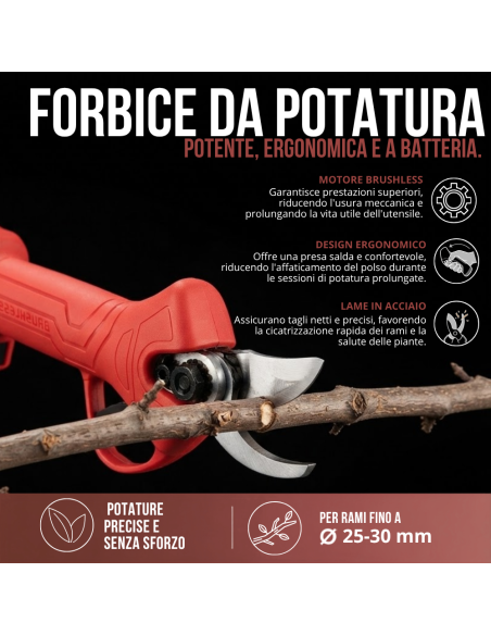 Kit Potatura 2in1 a Batteria Mini Motosega 4" e Forbice Elettrica con Valigetta