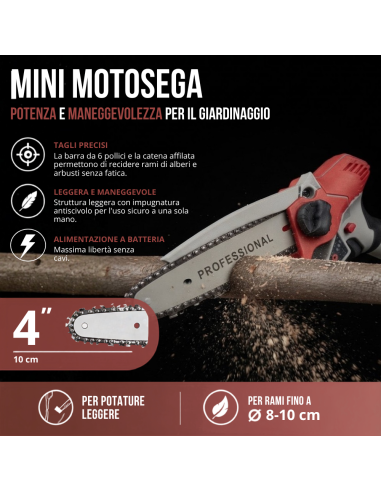 Kit Potatura 2in1 a Batteria Mini Motosega 4" e...