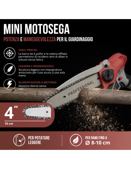 Kit Potatura 2in1 a Batteria Mini Motosega 4" e Forbice Elettrica con Valigetta