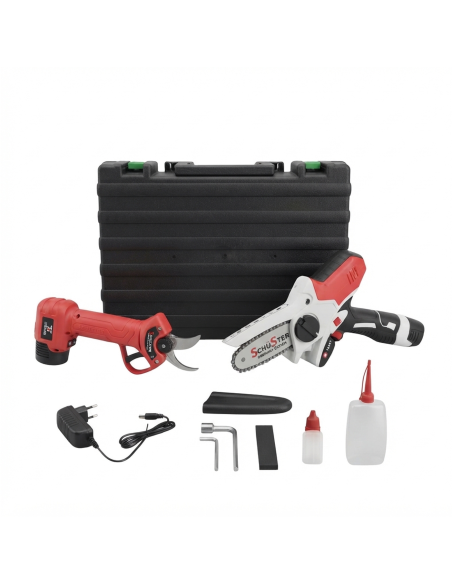 Kit Potatura 2in1 a Batteria Mini Motosega 4" e Forbice Elettrica con Valigetta