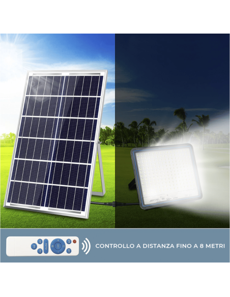 Faro LED Lampada Pannello Solare 8000W Crepuscolare con Telecomando IP66