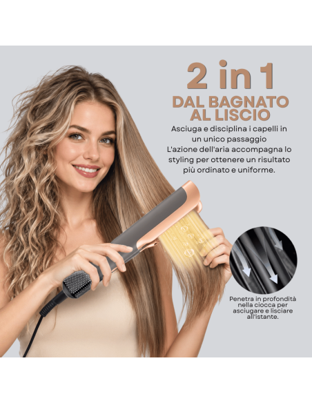 Piastra Capelli 2in1 Aria Calda 1600W 33 cm Asciuga e Liscia Bagnato Asciutto