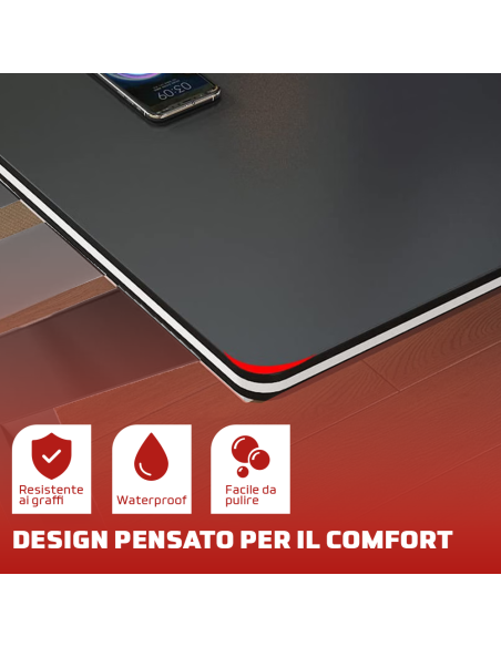 Scrivania Gaming Ergonomica 100x60x73H cm Tavolo PC Effetto Carbonio Passacavi