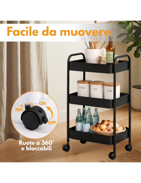 Carrello 3 Piani in Ferro Portaoggetti Multiuso