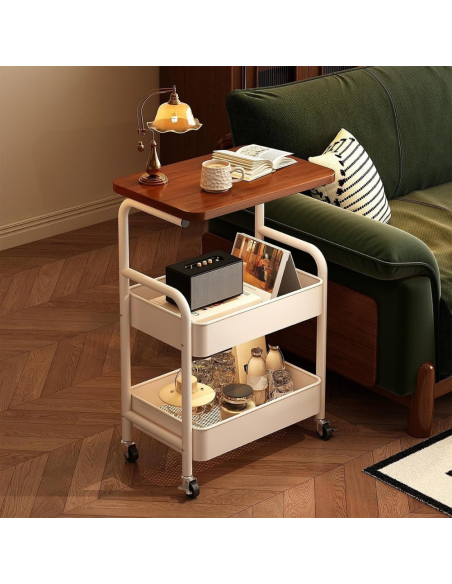 Carrello a 3 Piani con Pannello Portaoggetti Multiuso Casa Ufficio