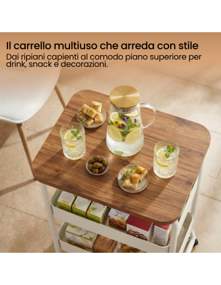 Carrello a 3 Piani con Pannello Portaoggetti Multiuso Casa Ufficio