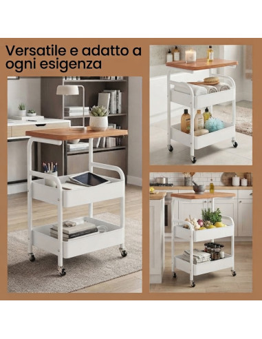 Carrello a 3 Piani con Pannello Portaoggetti...