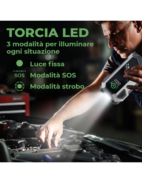 Avviatore Emergenza Auto 6000A Compressore 150 PSI Power Bank Torcia LED