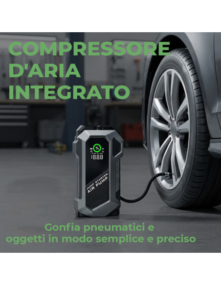 Avviatore Emergenza Auto 6000A Compressore 150 PSI Power Bank Torcia LED