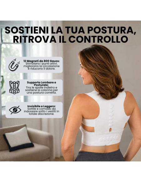 Supporto tutore a fascia con 12 magneti unisex correzione postura schiena spalle