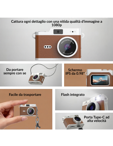 Mini Fotocamera Indossabile Portatile 1080P Schermo IPS 0.98 Flash LED