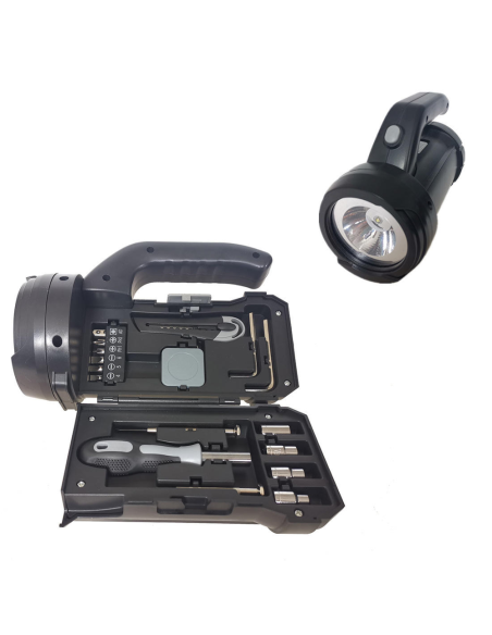 Torcia LED Emergenza con Kit Attrezzi Integrato Valigetta Utensili 20x22 cm