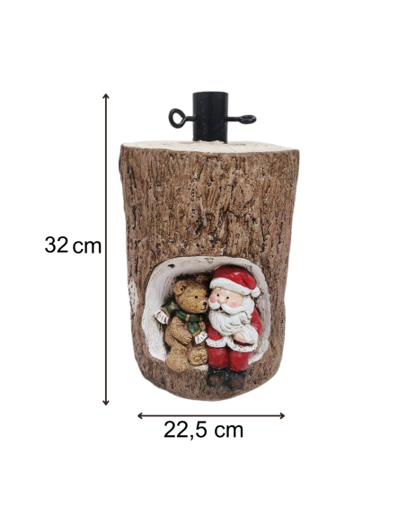 Base Albero Natale Tronco 32 cm con Babbo Natale e Orso LED Illuminata