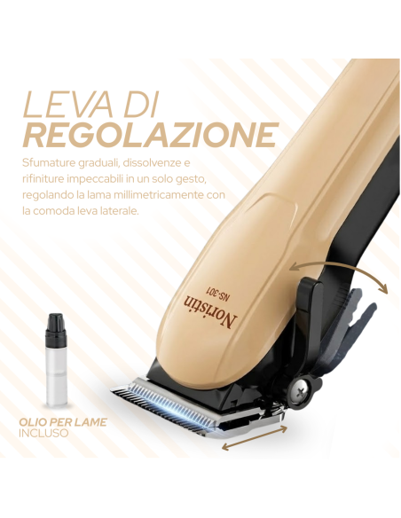 Tagliacapelli Professionale Noristin NS-301 con 4 Pettini Guida LED