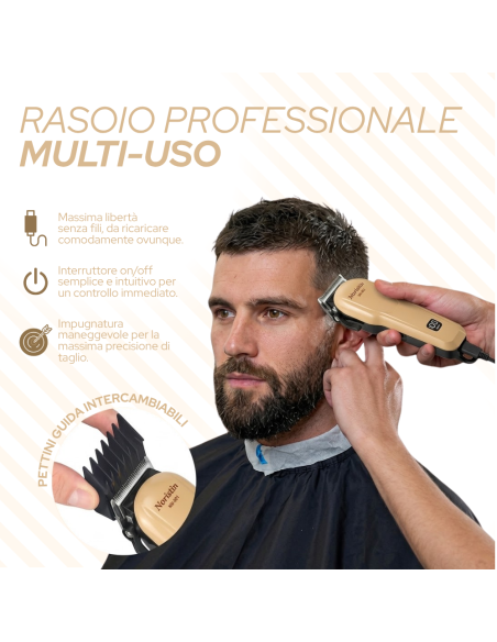 Tagliacapelli Professionale Noristin NS-301 con 4 Pettini Guida LED