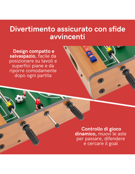 Calcio Balilla da Tavolo Compatto 70x37 cm Biliardino Salvaspazio con Aste