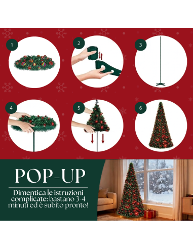Albero di Natale Pieghevole slim Pop-Up 180H cm...