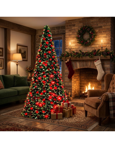Albero di Natale Pieghevole slim Pop-Up 180H cm Luci e Musica Diametro 40 cm