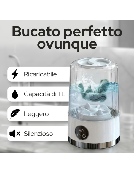 Mini Lavatrice 1L Portatile IGIENICA Wireless Ricaricabile per Viaggi e Camper