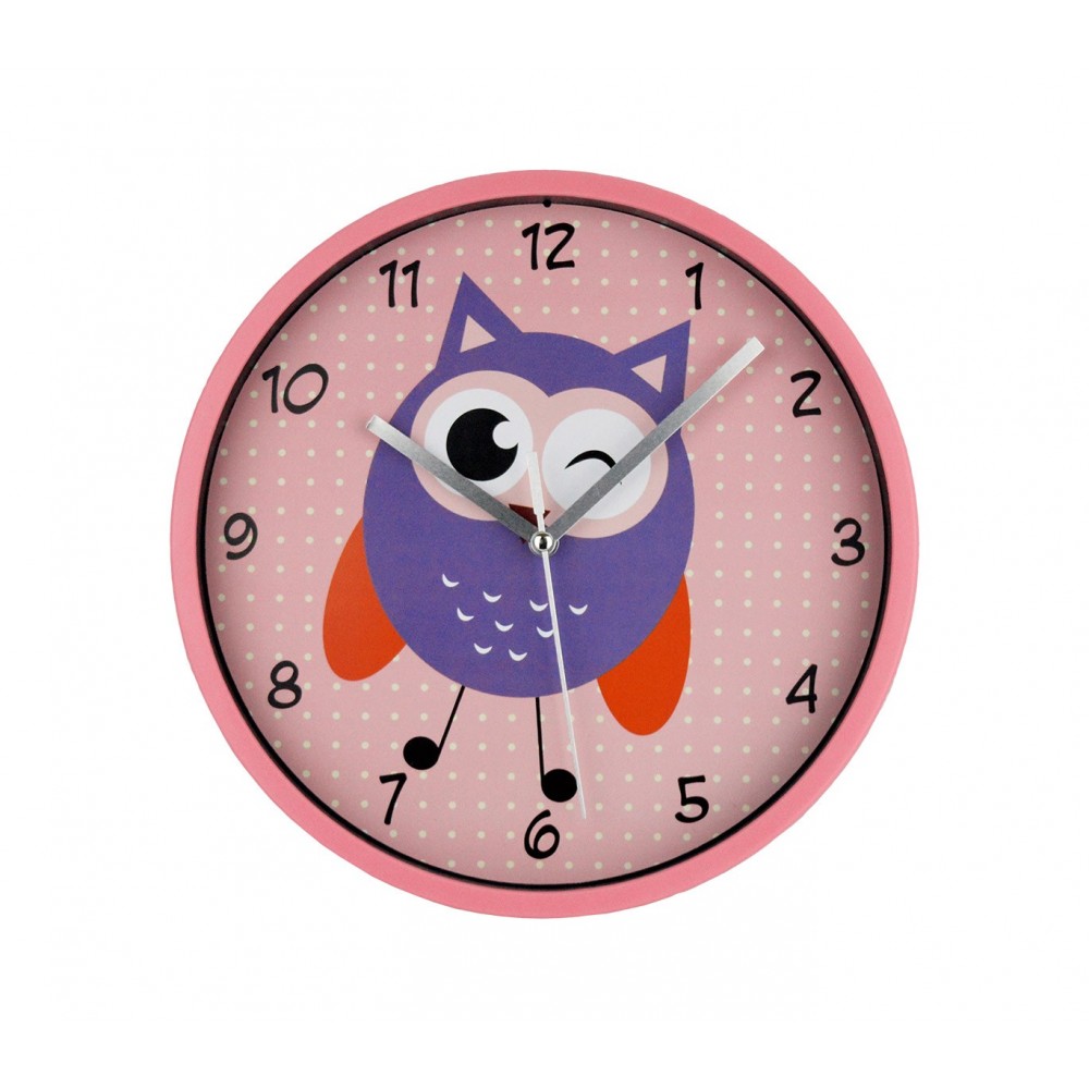 803424 Orologio tondo a batterie da parete fantasia Gufo e Civetta a pois