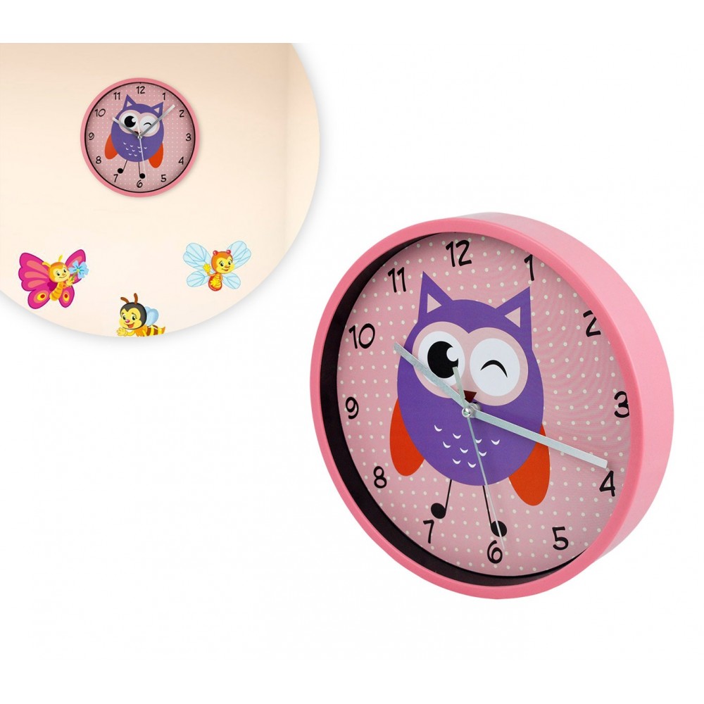 803424 Orologio tondo a batterie da parete fantasia Gufo e Civetta a pois