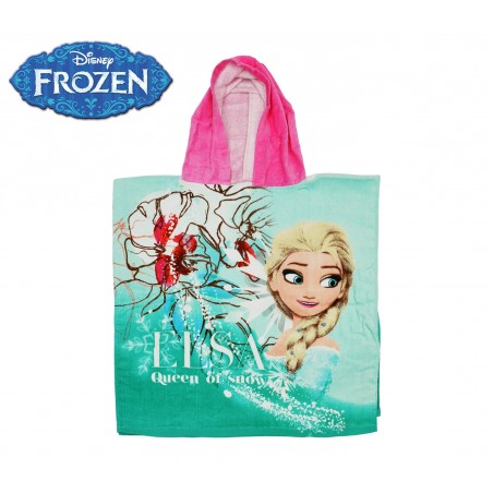WD16952 Accappatoio poncho in cotone Elsa Frozen con cappuccio 120 x 60 cm