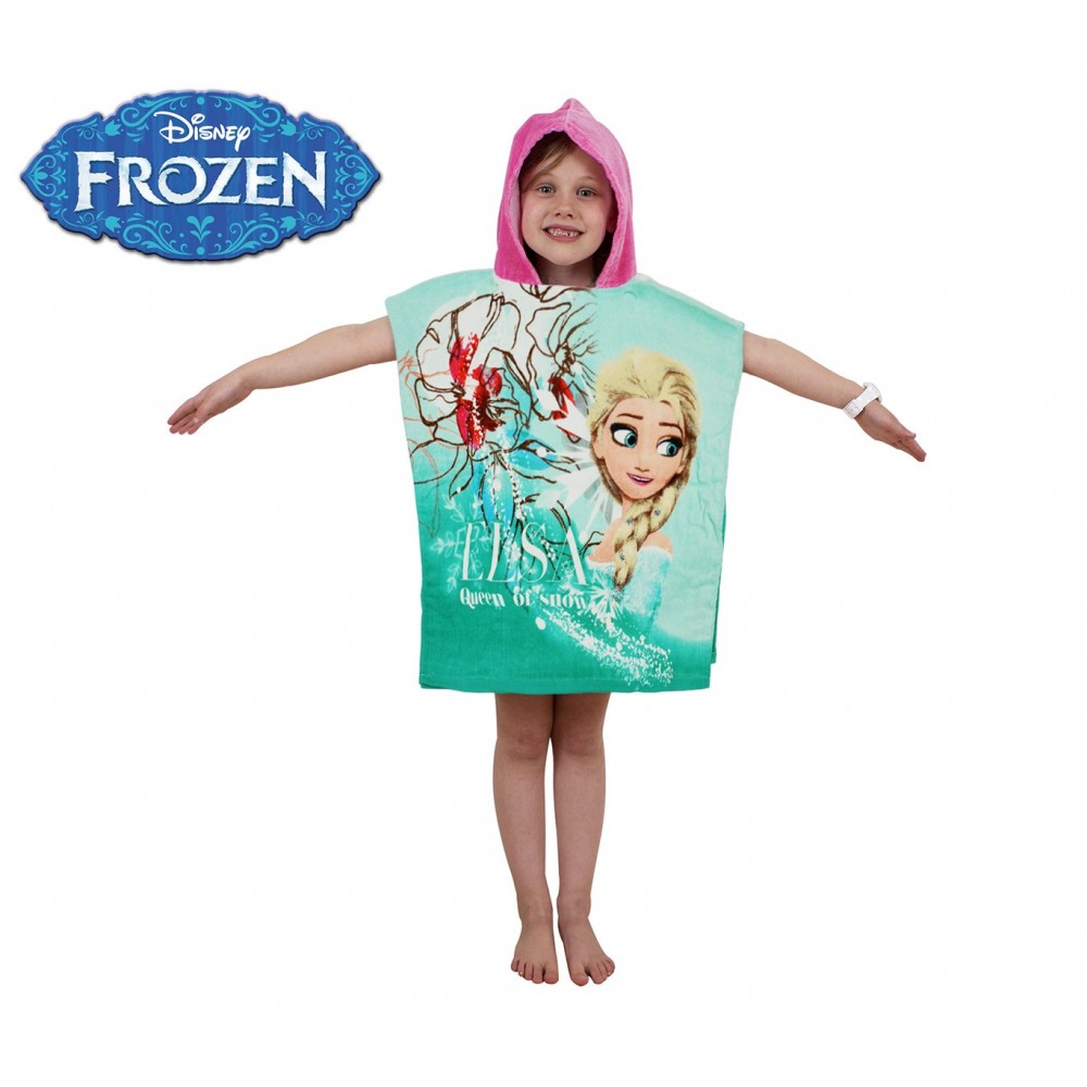 WD16952 Accappatoio poncho in cotone Elsa Frozen con cappuccio 120 x 60 cm