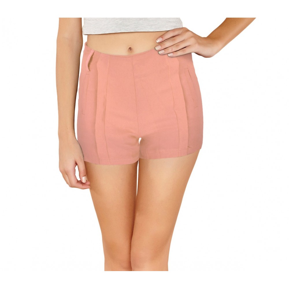 Image of F9337 Shorts donna mod. Nice pantaloncino con zip in morbido tessuto elastico Rosa S/M