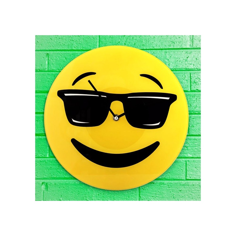 79/3231 Orologio da parete emoticon con occhiali da sole in vetro diametro 30 cm