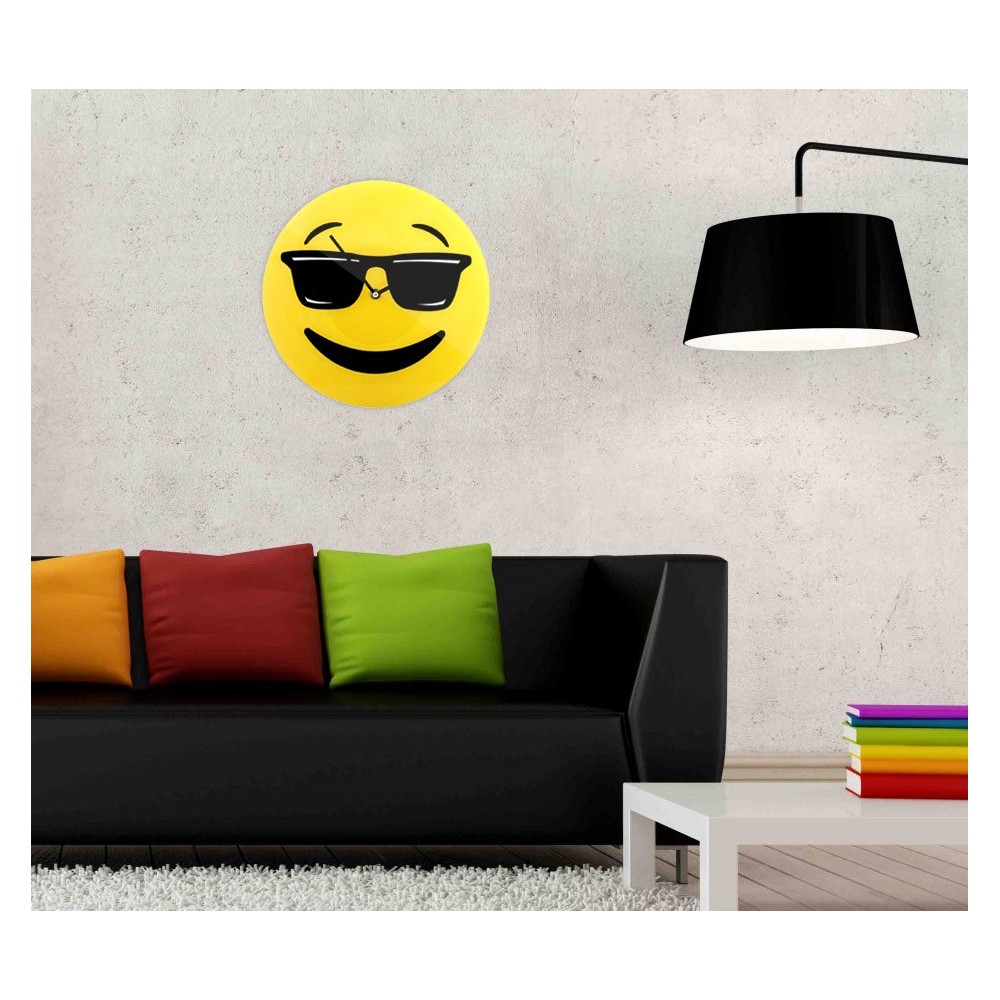79/3231 Orologio da parete emoticon con occhiali da sole in vetro diametro 30 cm