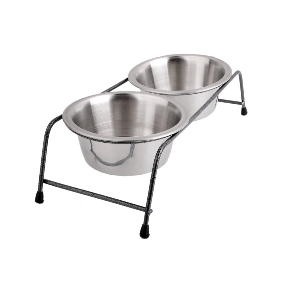 180593 Doppia ciotola per cani in acciaio con supporto rialzato 40 x 8,5 cm